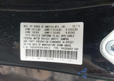 2015 Honda Accord Sedan Ex-L from USA, damaged, VIN 1HGCR2F83FA194412